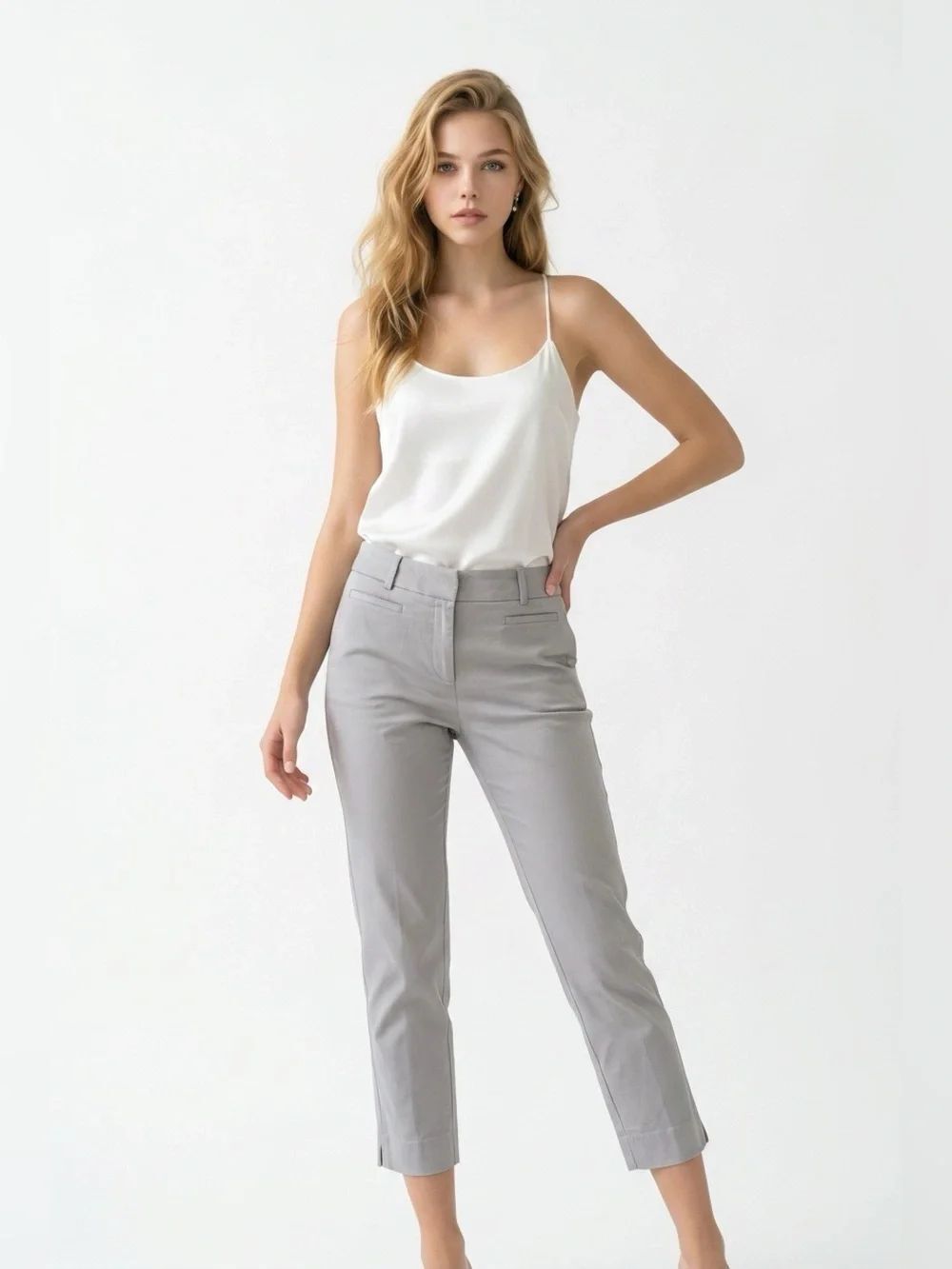 Ann Taylor Cropped Devin Tailored Pants in Light Gray